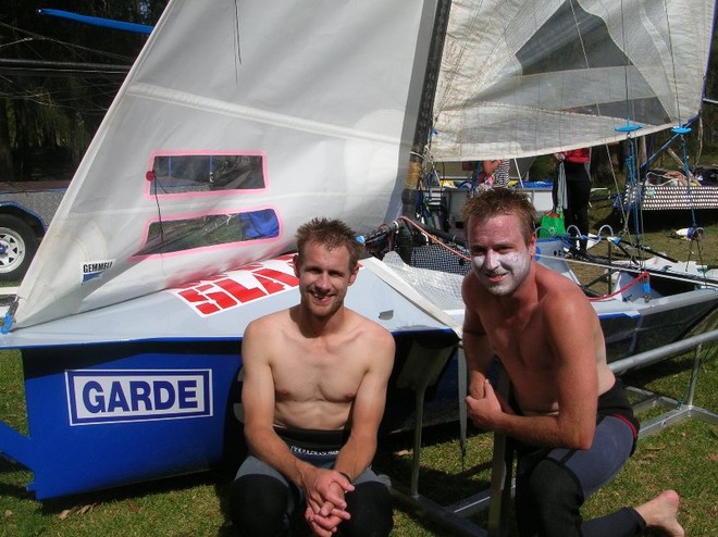 Brett Hobson and Alex Johnson with their &rsquo;Garde&rsquo;  - SLAM 12ft Skiff Interdominions &copy; Di Pearson